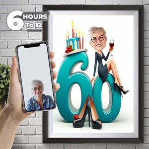 Nueva caricatura personalizada del 60 cumpleaños a partir de fotos Retrato de dibujos animados de feliz cumpleaños Regalo cualquier marco de cumpleaños, caricatura de una imagen fotográfica