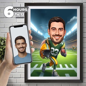 Green Bay Packers American Football Drawing Football Player Caricature from Photo Football Cartoon Portrait Funny Football Gift.