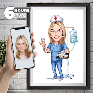 Custom Nurse Caricature, Nurse Caricature from Photo,  Nurse Portrait, Gift for Nurse, Medical Caricature, Gift for Her.