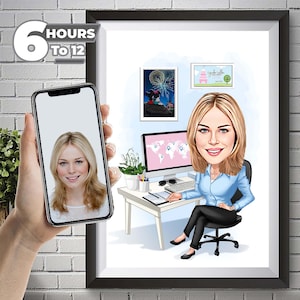 Custom Woman Coworker Cartoon Portrait, Coworker Caricature, Gift for Coworker, Coworker Cartoon, Coworker Gift, Caricature from Photo.