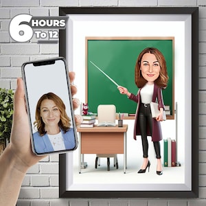 Custom Female Teacher Cartoon, Female Teacher Caricature from Photo, Gift for Teacher Teacher Portrait, Teacher Cartoon Drawing, Fun Teacher