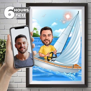 Dibujos animados personalizados de amantes de los barcos, caricatura personalizada, regalo de caricatura de hombre jubilado Hoby regalo caricatura de la foto, regalo digital imprimible