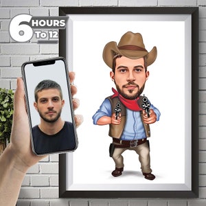 Custom Cowboy Portrait for him, her or wildest couple, Personalized Portrait from your photo as a Cowboy or Cowgirl, Wild West, funny Gift