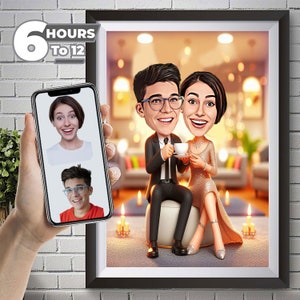 Custom Couple Cartoon Portrait, Couple Portrait, Couple Caricature, Couple Gift, Family Portrait gift, Custom Caricature, Anniversary Gift.