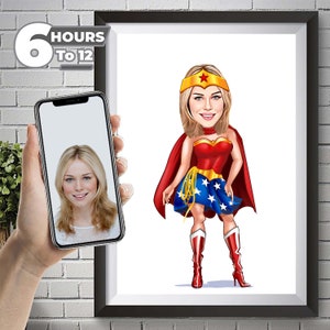 Retrato personalizado de mulheres super-heróis a partir de sua foto / caricatura personalizada, retrato de desenho animado do Dia das Mães, ilustração personalizada, download digital.