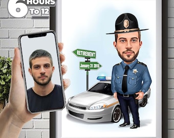Personligt porträtt av polistecknad film, anpassad poliskarikatyrteckning från foto, rolig poliskarikatyr, present till polis.
