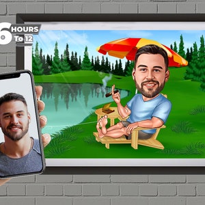 Custom Vacation Man caricature Beach Caricature Custom Holiday Funny Beach Vacation Caricature Gifts Retirement Caricature Fathers Day