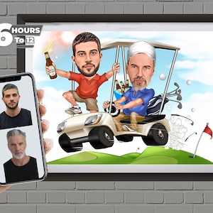 Spersonalizowany Golfista Kreskówka Najlepszy Przyjaciel Prezenty Karykatura Ze Zdjęcia Niestandardowy Rysunek Pary Golerów Rysowanie Cyfrowa Karykatura Prezent dla Golfistów