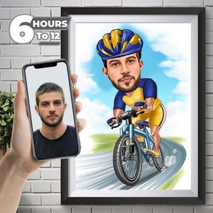 Personalized Cyclist Caricature, Cartoon Portrait, Biker Portrait, Cyclist Gift, Cyclist Caricature, Custom, Caricature from Photo