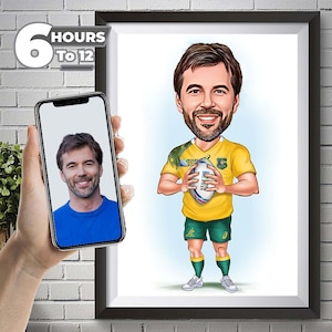 American Football Player Gift for Men, Football Themed Cartoon Gift, Footballer Caricature Gift from Photo, Rugby Gift for Him