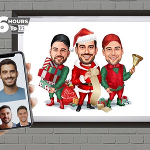 Custom Christmas Business Cartoon Caricature, Greeting Card Caricature Gift Farewell, Printable Cartoon Gift