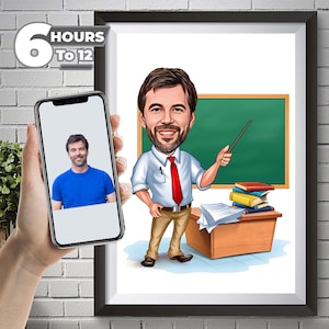 Benutzerdefinierte männliche Lehrer Karikatur, Lehrer Karikatur von Ihrem Foto, Lehrer Geschenk, Cartoon Lehrer Porträt, Cartoon Zeichnung, Geschenk für Ihn.
