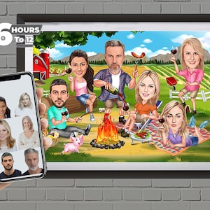 Presente de família para 6 pessoas, Caricatura de fotos de família para 6 pessoas, Retratos engraçados de família para 6 pessoas, Caricatura de família, Digital