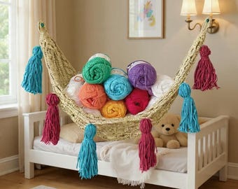 Crochet Fisherman Hammock Pattern PDF, Hanging Storage Net, Toy Hammock Crochet Pattern, Boho Wall Organizer, Mesh Crochet Hammock