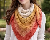 Crochet Shawl Pattern PDF, Gradient Triangle Scarf, Easy Crochet Pattern, Color Fade Shawl, Women Wrap, Instant Download