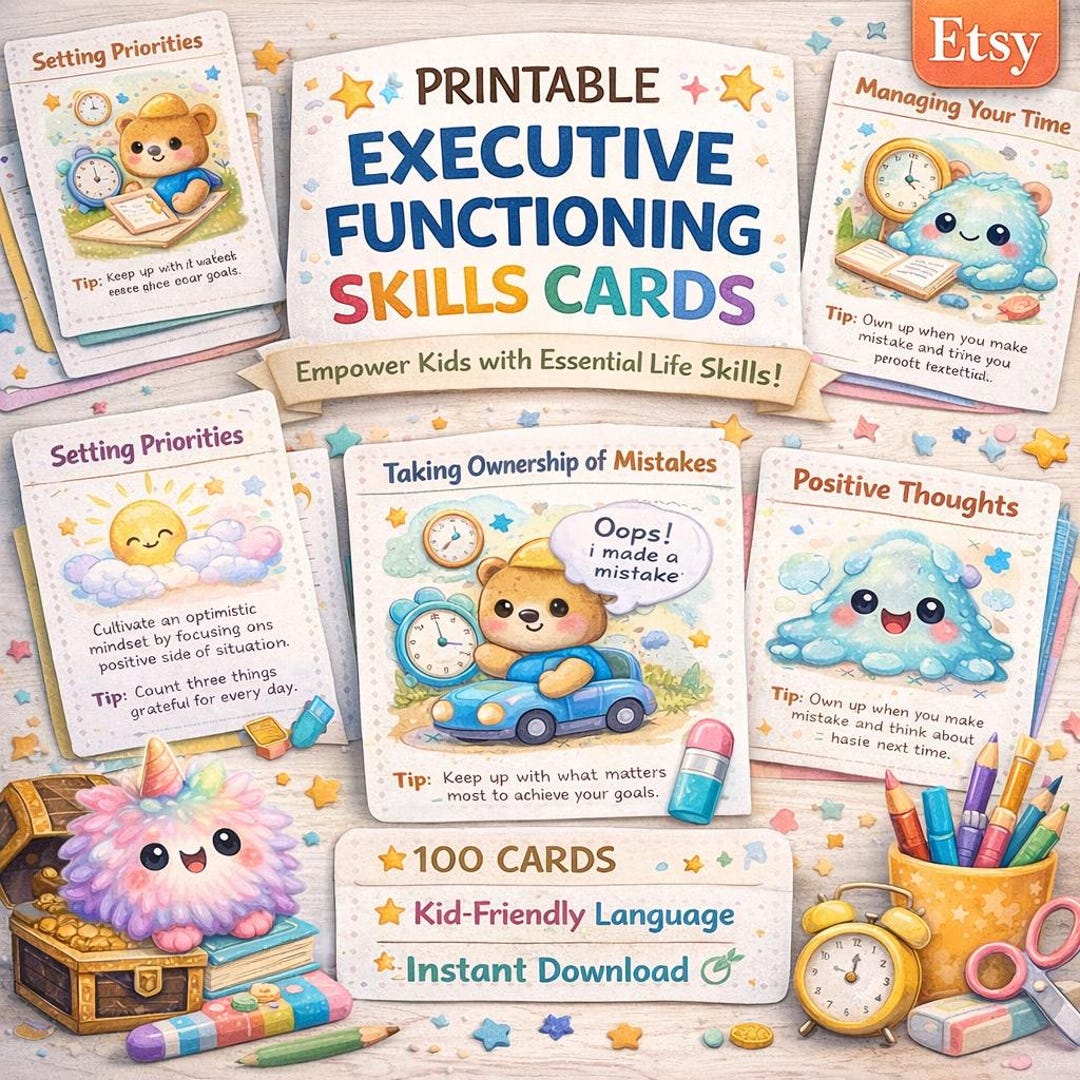 Executive Functioning Printable Cards for Kids, ADHD Routine Cards ...