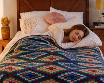 Diamond Dancer Crochet Blanket Pattern – Geometric Afghan Throw – Boho Diamond Motif Blanket – Intermediate Crochet Pattern PDF – 51x62 in
