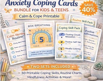 Anxiety Coping Cards Bundle for Kids & Teens V1 + V2 | Calm Down Printable, Therapy Flashcards, ADHD Autism Support PDF