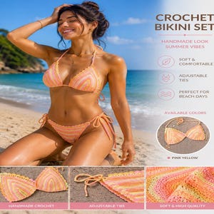 Crochet Bikini Pattern PDF, DIY Swimwear Tutorial, Summer Beach Bikini Set, Crochet Top & Bottom, Instant Download
