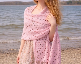 Stillwater Wrap Crochet Pattern PDF, Easy Lacy Shawl Pattern, Fringe Wrap Scarf, Summer Crochet Shawl, Boho Women Wrap