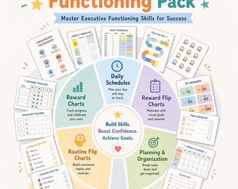 ADHD Executive Functioning Pack Printable,Kids Visual Schedule,Reward Chart Bundle, Routine Flip Charts, Behavior Tools,Planner for Children