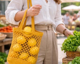 Essential String Shopping Bag Crochet Pattern PDF, Mesh Market Tote, Reusable Grocery Bag, Net Cotton Eco Tote