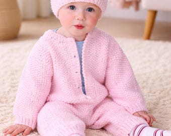 Baby Romper and Hat Knitting Pattern PDF, Knit Baby Set Pattern, Baby Hat Pattern, Toddler Romper Pattern, Easy Knit Outfit