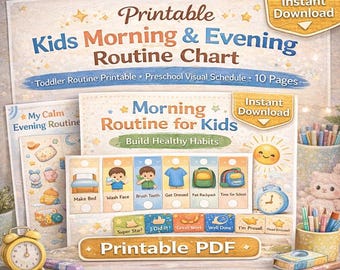 Kids Morning & Evening Routine Chart Printable | Visual Schedule for Toddlers Preschool | Daily Routine Cards ADHD Autism PDF Download