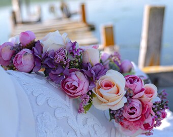 Roses Foliage and Hydrangea Flower Hair Wreath,Wedding Flower Halo,Bridal Hair Accessory,Wedding Artificial Flower Crown,Photoshoot Flowers
