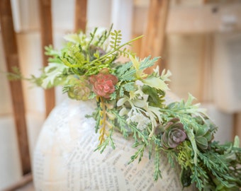 Couronne bohème verte, couronne de fleurs pour mariage, casque de mariée, postiche de mariage, coiffure à fleurs, accessoire pour cheveux de mariage, accessoires de demoiselle d'honneur