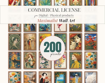 Paquete de 200 láminas de arte maximalista ecléctico: Licencia comercial, listas para imprimir (descarga digital).