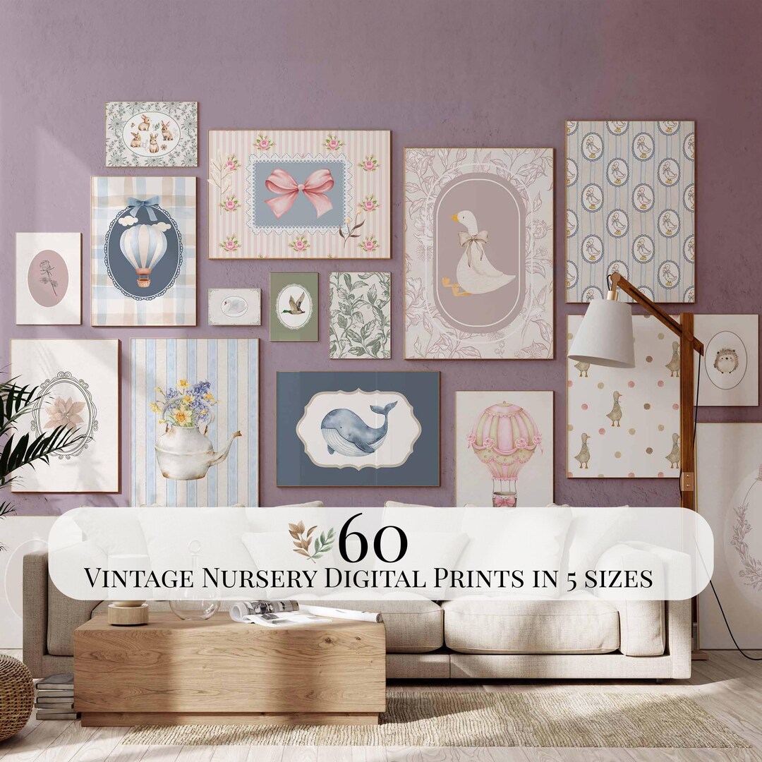 60 Vintage Nursery Prints in 5 Sizes | PRINTABLE Wall Art | Nursery ...