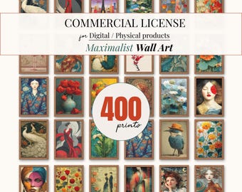 400 impresiones de arte maximalista / Licencia comercial / Decoración de pared ecléctica para galería / Descarga digital