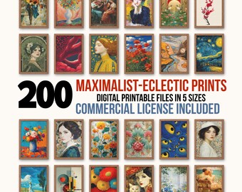 200 Eclectic Maximalist Art Prints Bundle: Commercial License, Printable Gallery Wall (Digital Download)