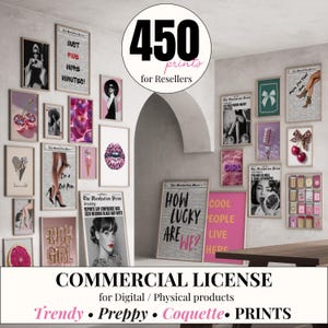 Trendigt väggkonstpaket för kommersiellt bruk, preppy väggkonst med återförsäljningsrättigheter, Pink Manhattan Press, Coquette IT Girl