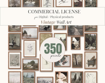 Paquete de 350 láminas de arte mural vintage / Decoración vintage / Licencia comercial / Descarga digital