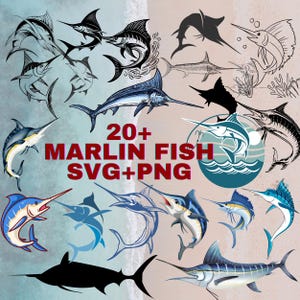 Marlin Fisch ClipArt SVG und Png - Long Peak Fisch Skizze und Illustrator Clipart - Angeln SVG, Marlin Fisch Cut File für Cricut Design, Silhouette