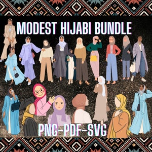 Modest Hijabi Muslimah Svg Bundle - Digital Modren Muslim Hijab Girl PNG,PDF and SVG.