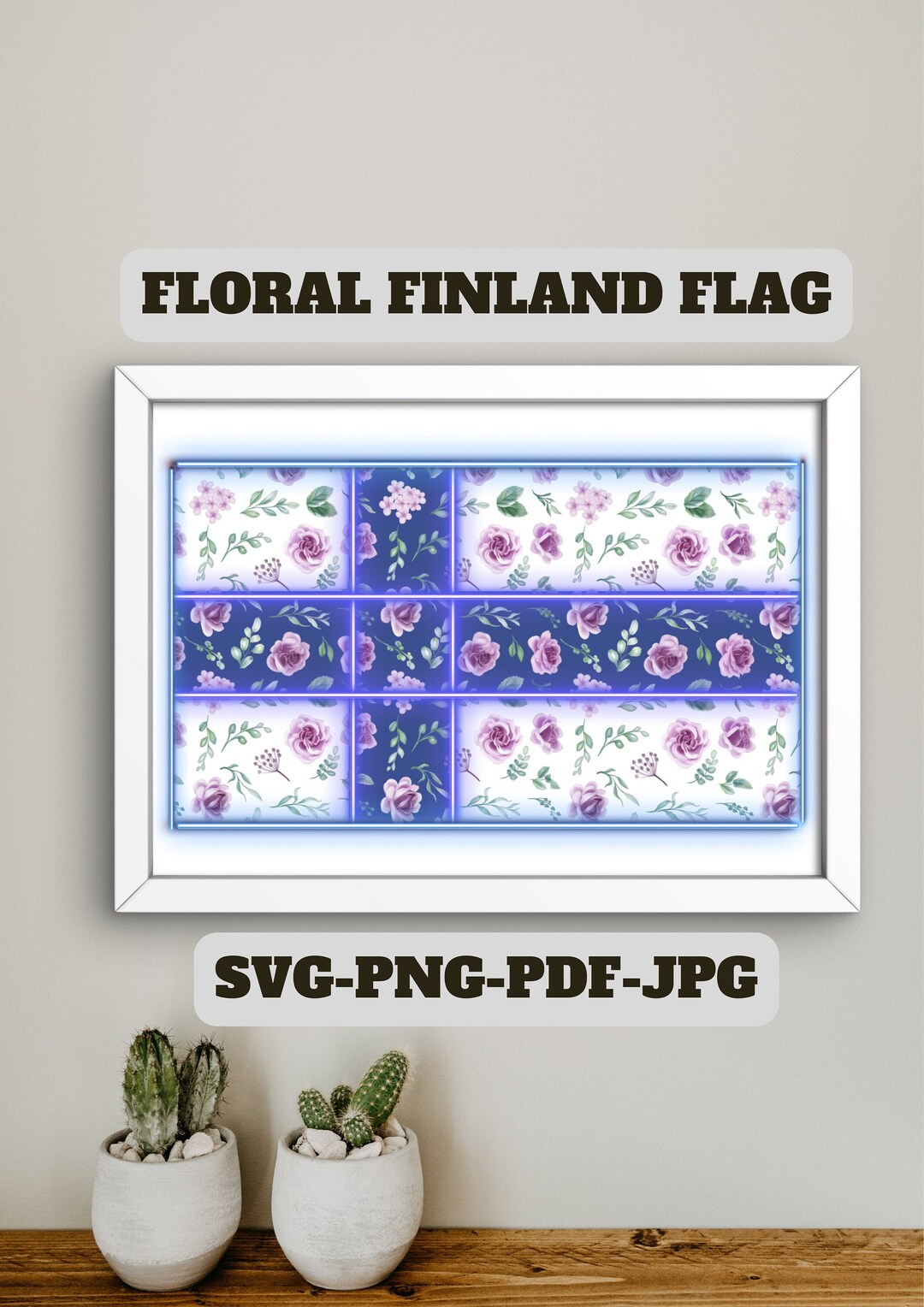 Floral Finland Flag With Neon Effects Svg Suomen Kukka Lippudigital