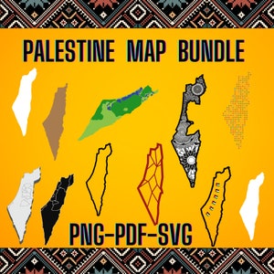 Palestine Map Svg Bundle -  Palestine Illustrated Map Collection: 15 Digital Designs in PNG, SVG, and PDF Formats
