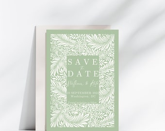 Green Save the Date Template with Flowers