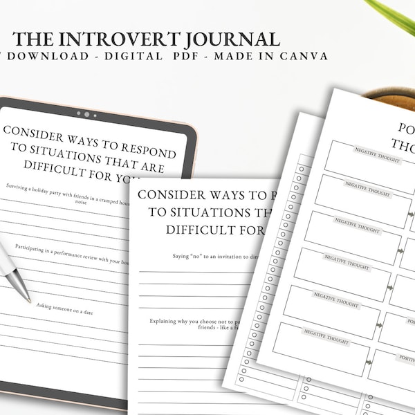 Introvert Journal, Mental Health Daily Journal, Therapist, Anxiety Tracker, Mood Tracker, Mental Health Printable for Men, Women, Teenagers
