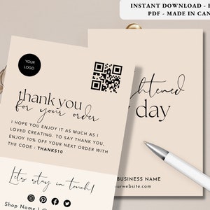 Tarjeta de agradecimiento para pequeñas empresas con código QR imprimible, tarjeta imprimible, mejores deseos el día de su boda // Plantilla de tarjeta de boda