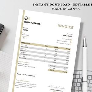 White Clean Professional Business Rechnungsvorlage | Rechnungsvorlage Kleinunternehmen | Rechnungsvorlage herunterladen | digitaler Download zum Ausdrucken