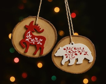 Woodland Bear & Reindeer Yule  Ornaments • Rustic Scandinavian Christmas Decor