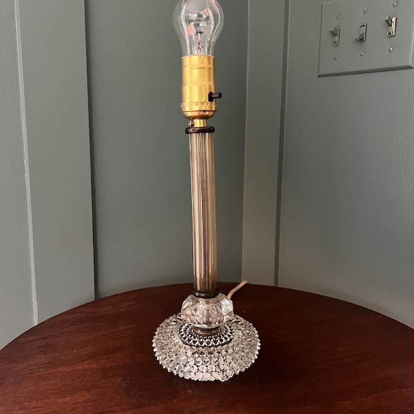 vintage hobnail clear glass table lamp