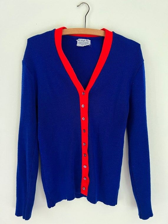 Vintage + Retro + Mod Blue and Red Preppy Cardigan - image 2