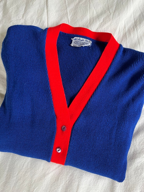 Vintage + Retro + Mod Blue and Red Preppy Cardigan - image 5