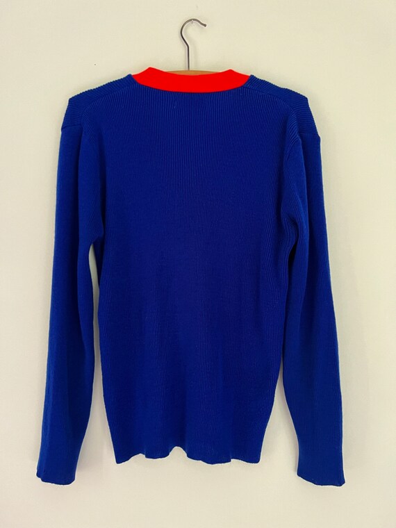 Vintage + Retro + Mod Blue and Red Preppy Cardigan - image 3