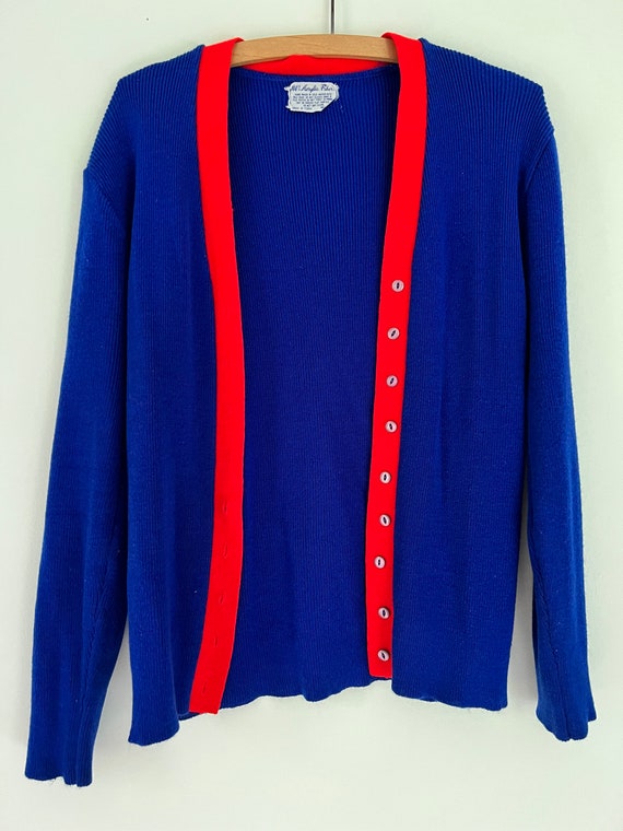 Vintage + Retro + Mod Blue and Red Preppy Cardigan - image 4